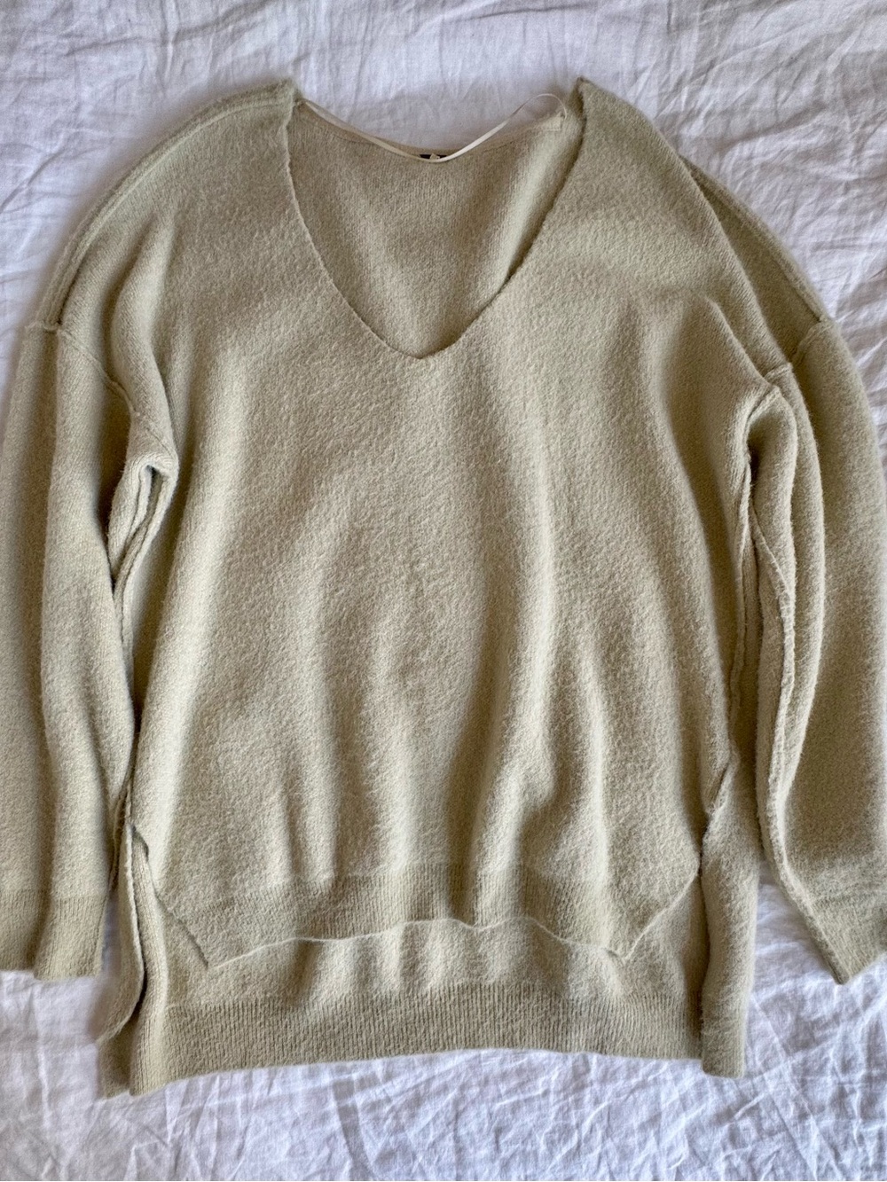 Free People V-Neck Oversized Sweater in Cream